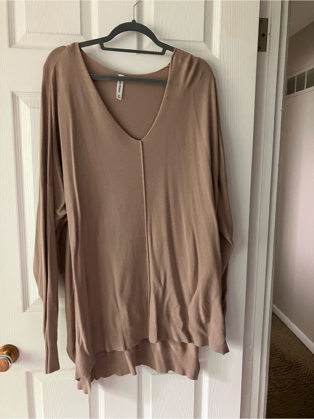 Zenana Outfitters Oversized V-Neck Tunic Sweater - Taupe